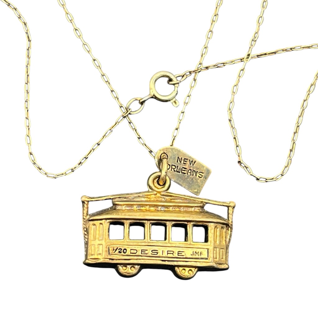 New Orleans Streetcar “Desire” 14k Gold Filled Pendant On Chain Necklace Vintage